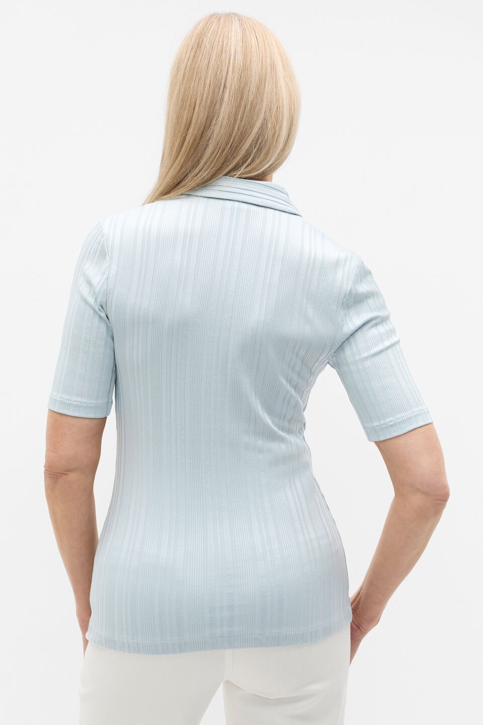 Rib Half Placket Polo Top  Bluebell