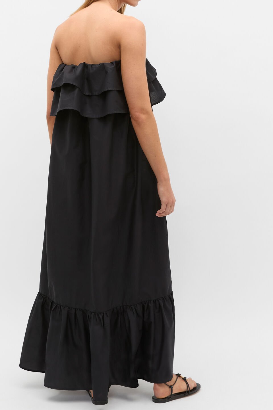 Voile Strapless Ruffle Maxi Dress  Black