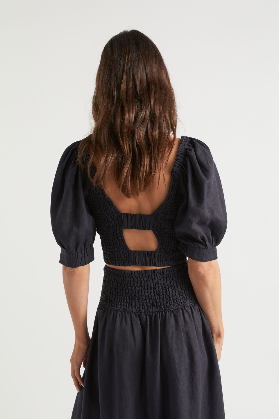 Linen Cross Front Top  Deep Navy