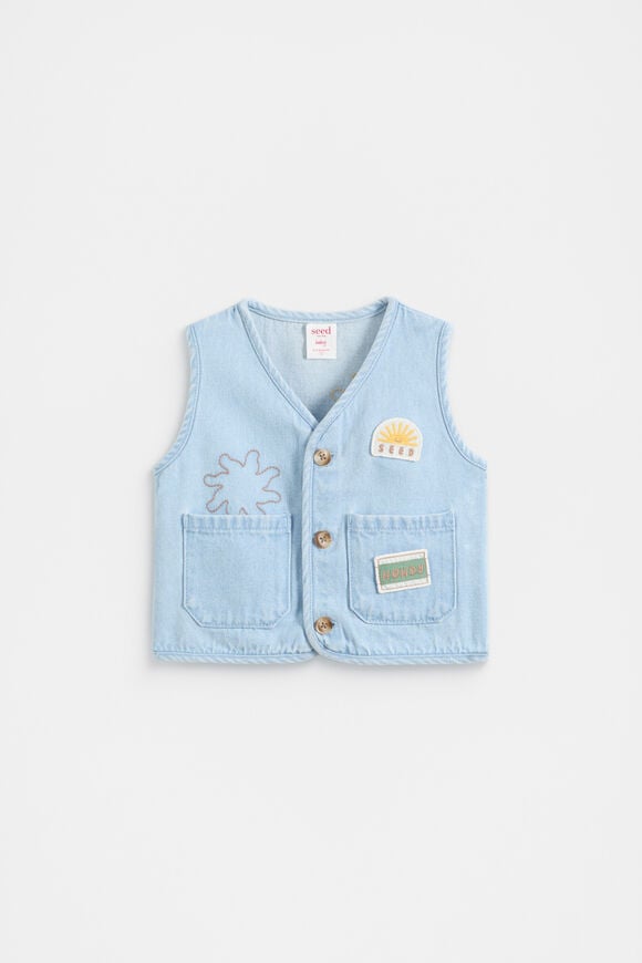 Patched Denim Vest  Light Wash  hi-res