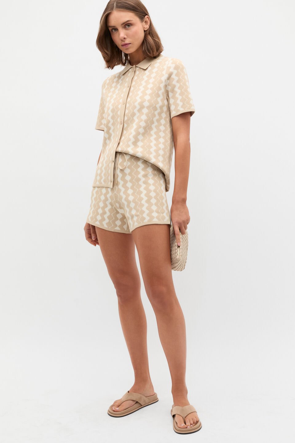 Jacquard Knit Short  Ecru