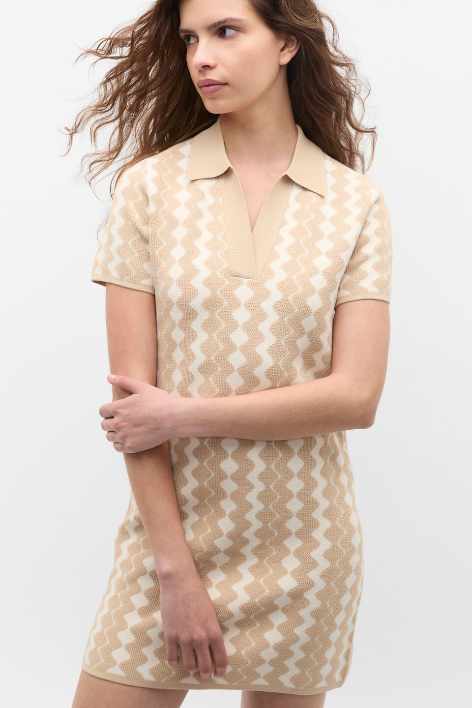 Jacquard Knit Mini Dress  Ecru