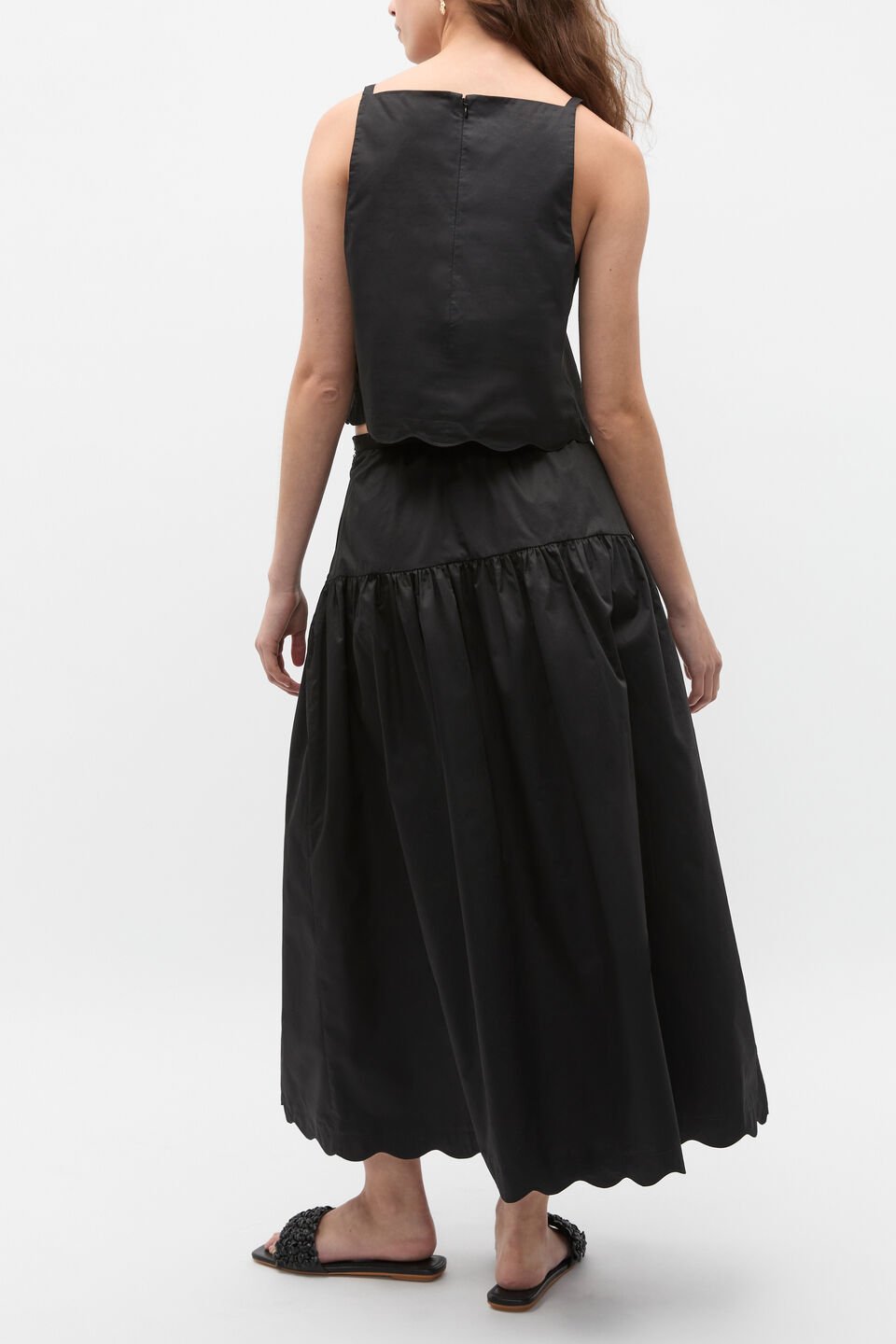 Poplin Scallop Skirt  Black