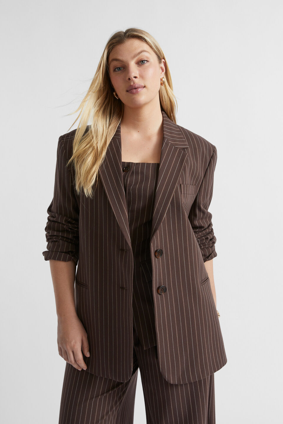 Tailored Single Breasted Blazer  Dark Espresso Pinstripe