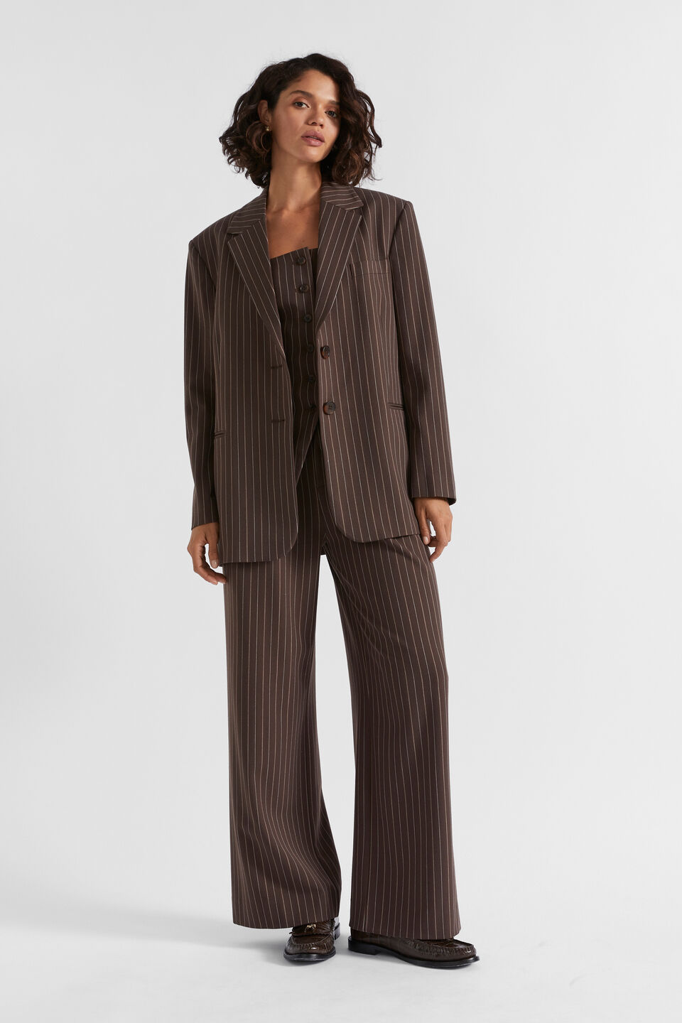 Tailored Single Breasted Blazer  Dark Espresso Pinstripe