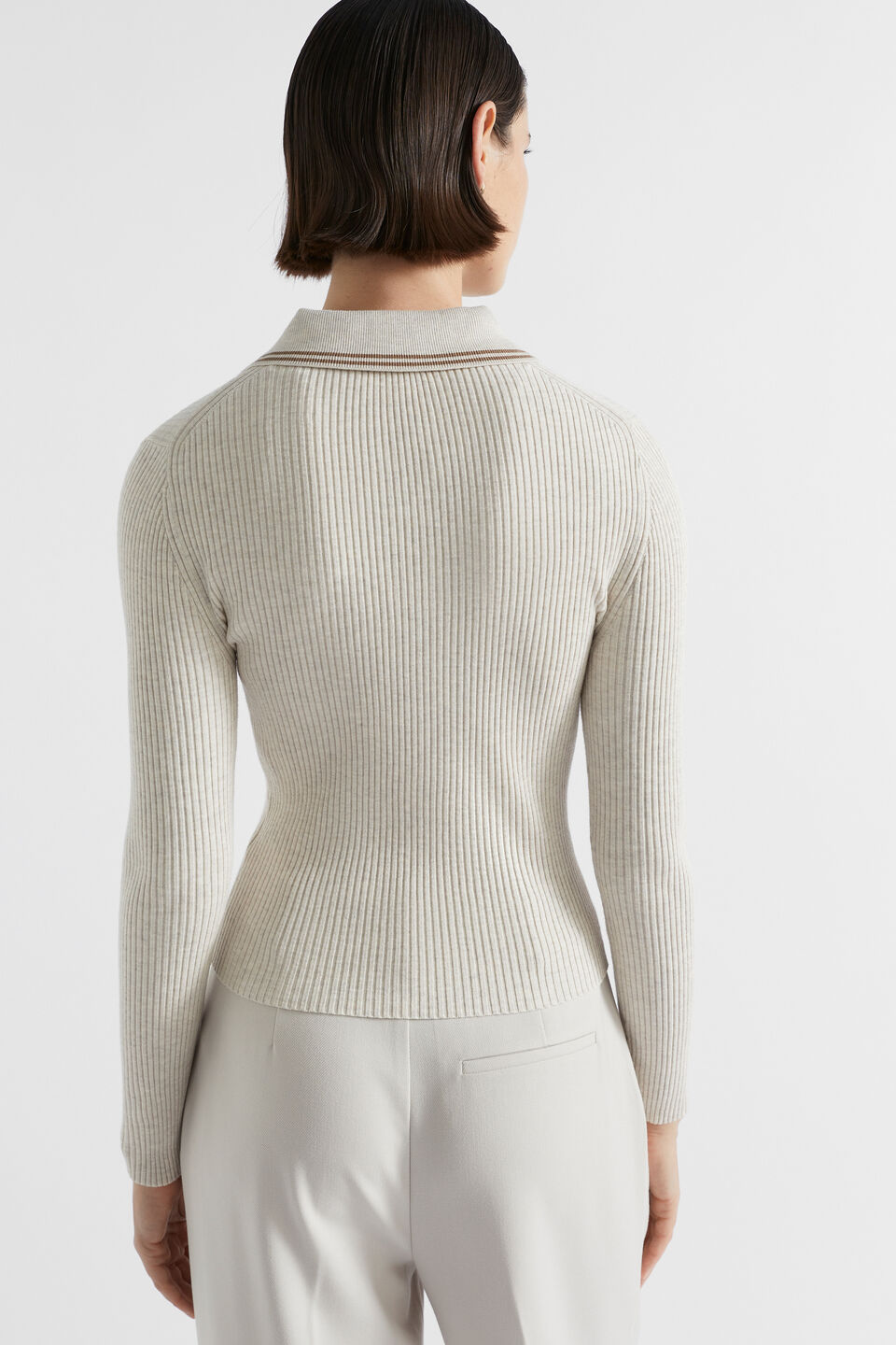 Contrast Tipping Polo Knit  Oat Marle