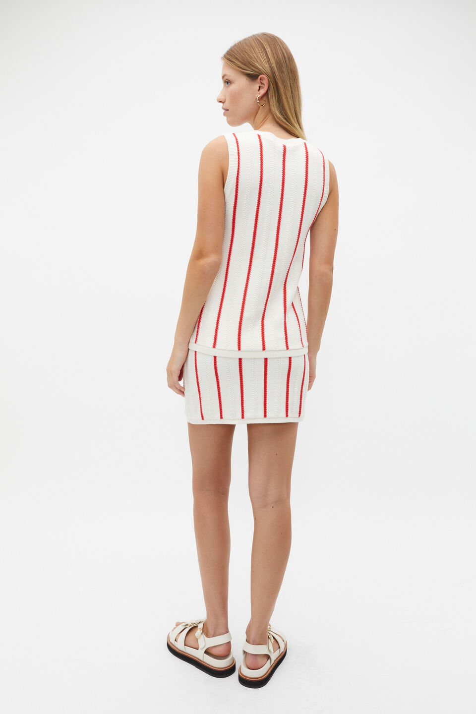 Crochet Button Vest  Strawberry Red Stripe