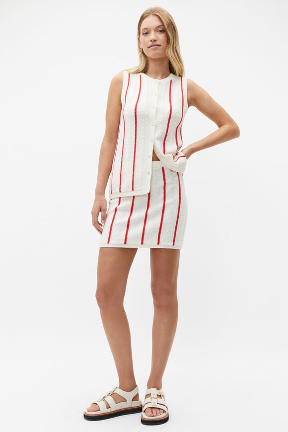 Crochet A Line Mini Skirt  Strawberry Red Stripe  hi-res