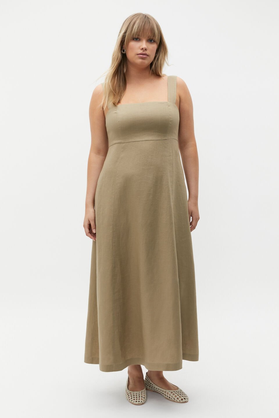 Linen Square Neck Sun Dress  Rosemary