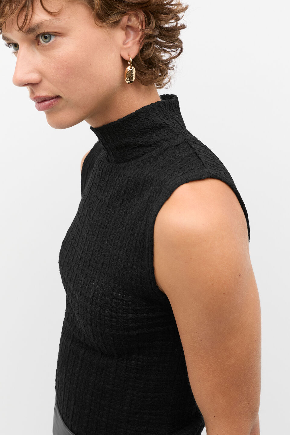 Textured Mock Neck Tank  Black