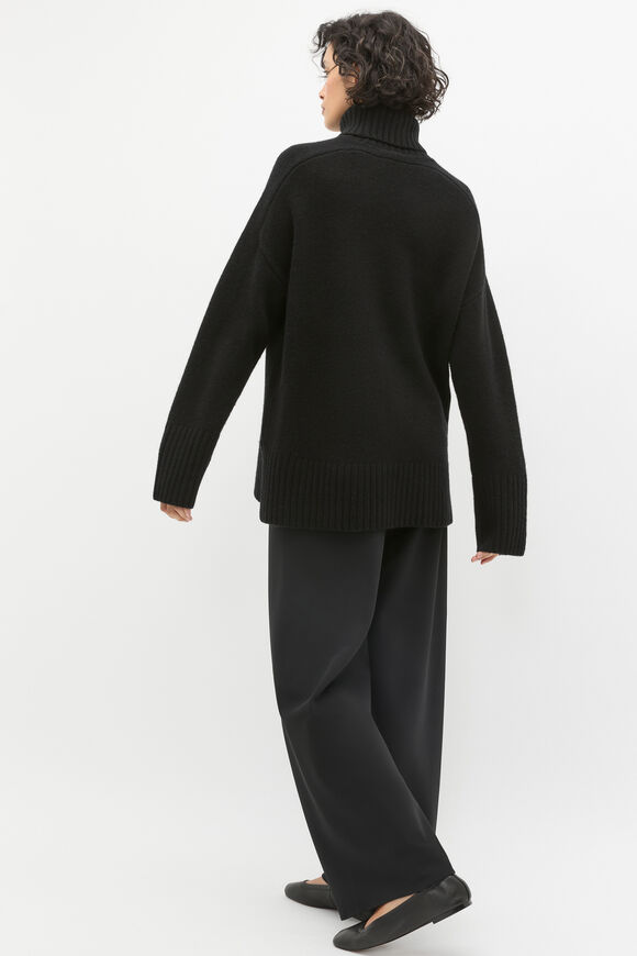 Merino Wool Roll Neck Side Split Knit  Black  hi-res