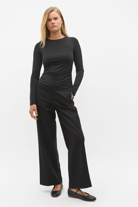 Ruched Long Sleeve Top  Black  hi-res