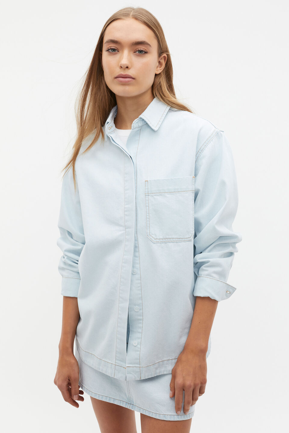 Denim Button Down Shirt  Stone Blue Wash