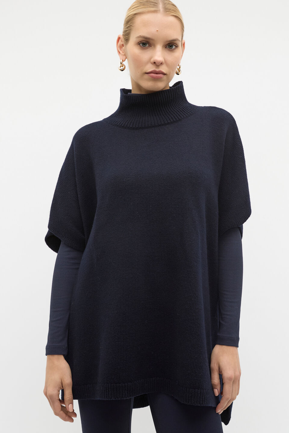 Rib Detail Poncho  Twilight Blue