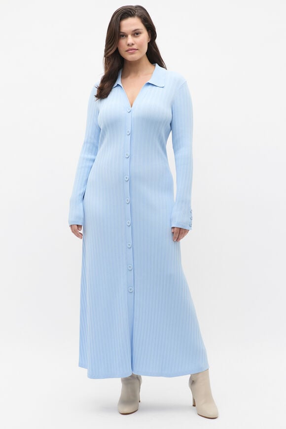 Crepe Ribbed Polo Midi Dress  Ice Blue  hi-res