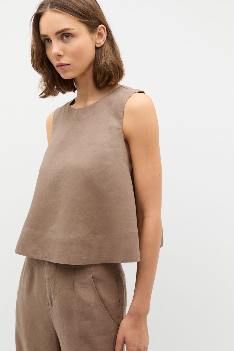 Core Linen Shell Top  Nutmeg
