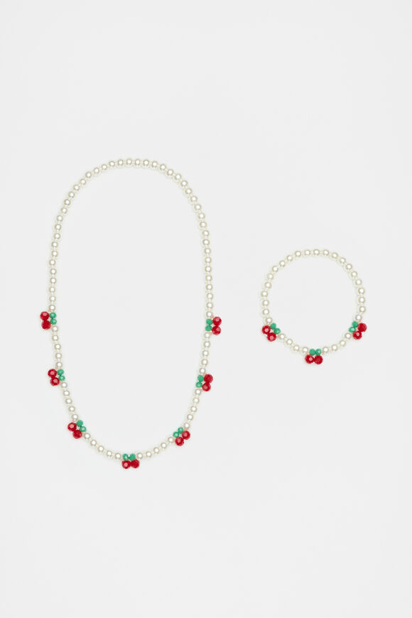 Cherry Necklace and Bracelet Set  Pearl  hi-res