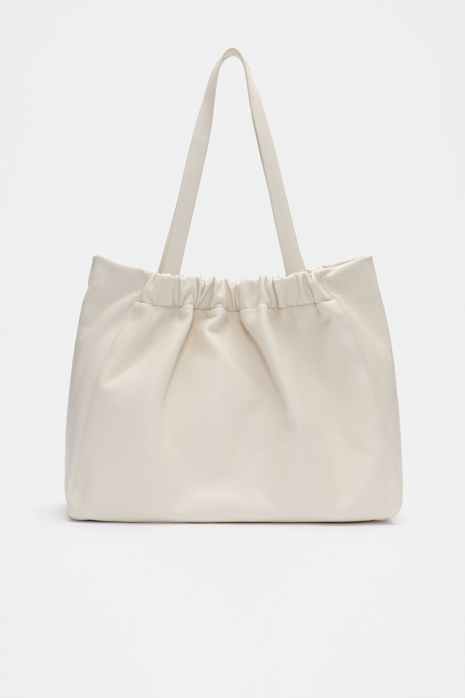 Leather Rouched Tote  Cream