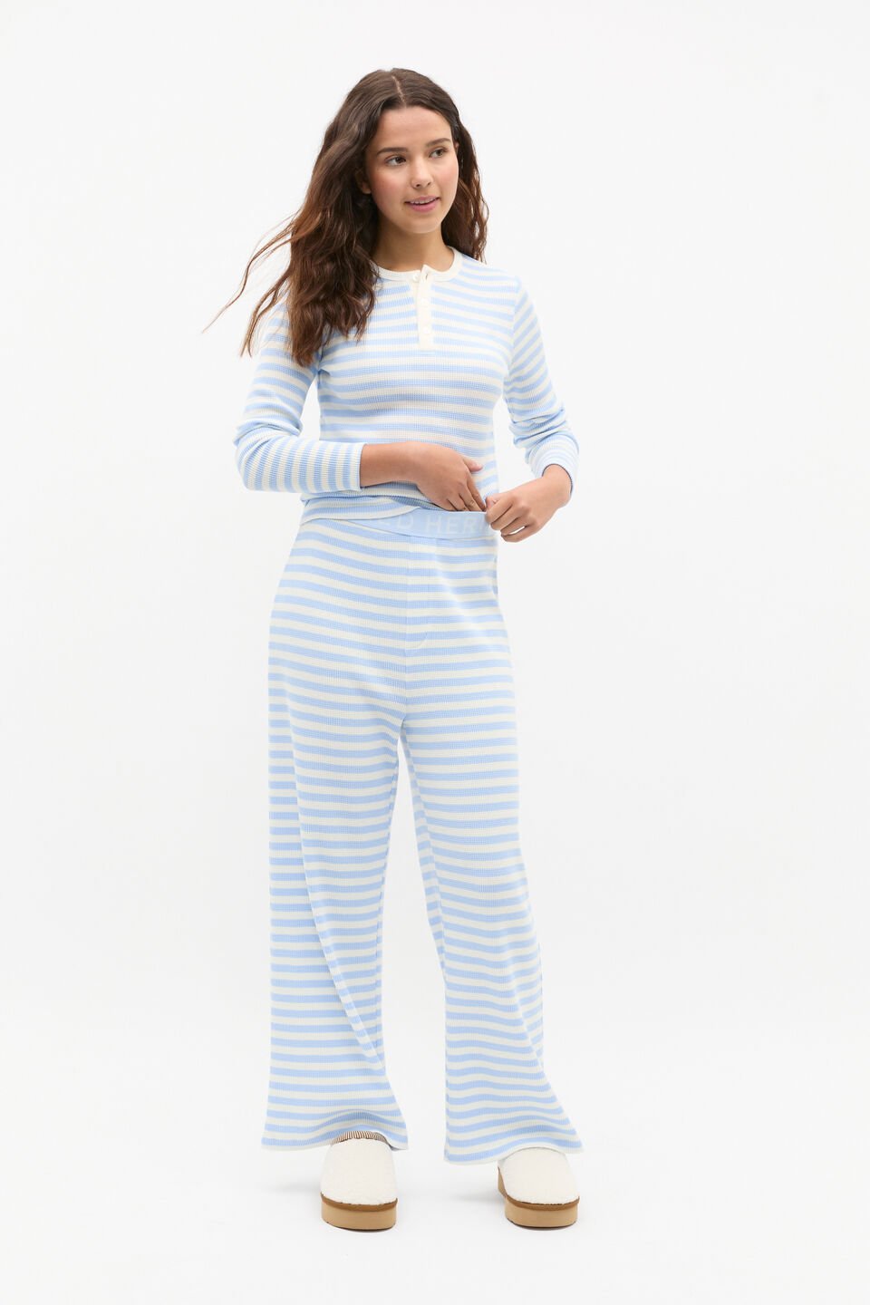 Stripe Waffle Pyjama  Blue Jay