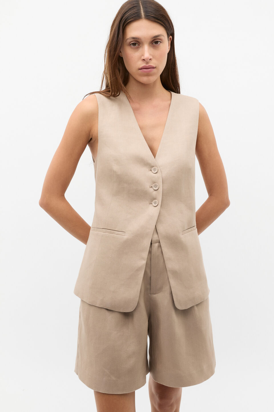 Linen Shell Vest Top  Cookie