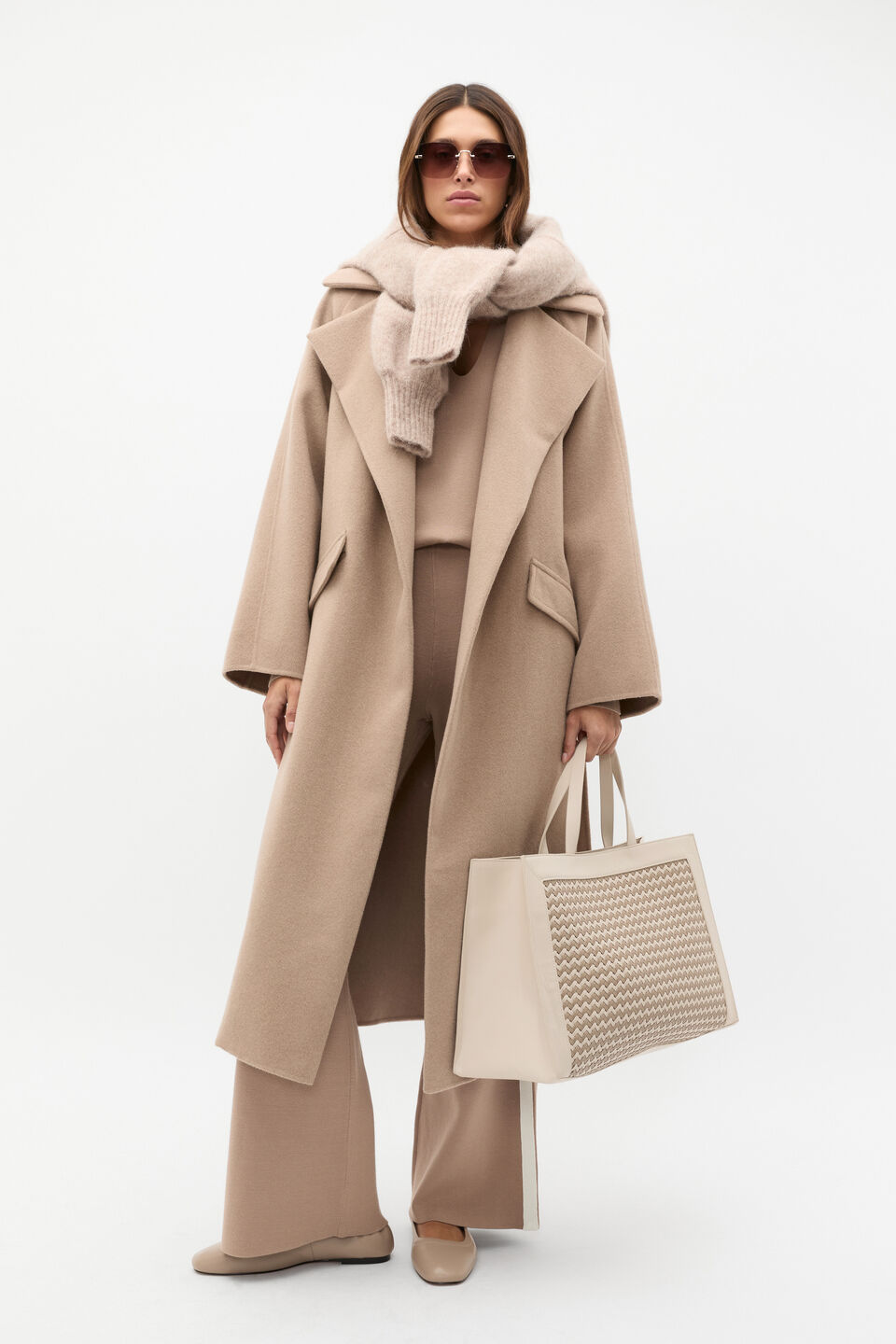 Wool Blend Lapel Coat  Cookie