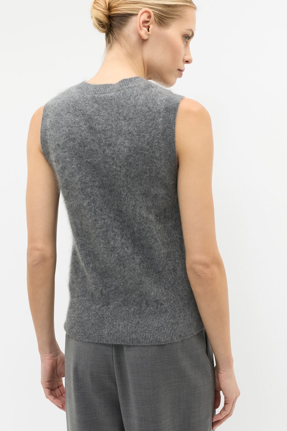 Brushed Cashmere Button Vest  Charcoal Grey Marle