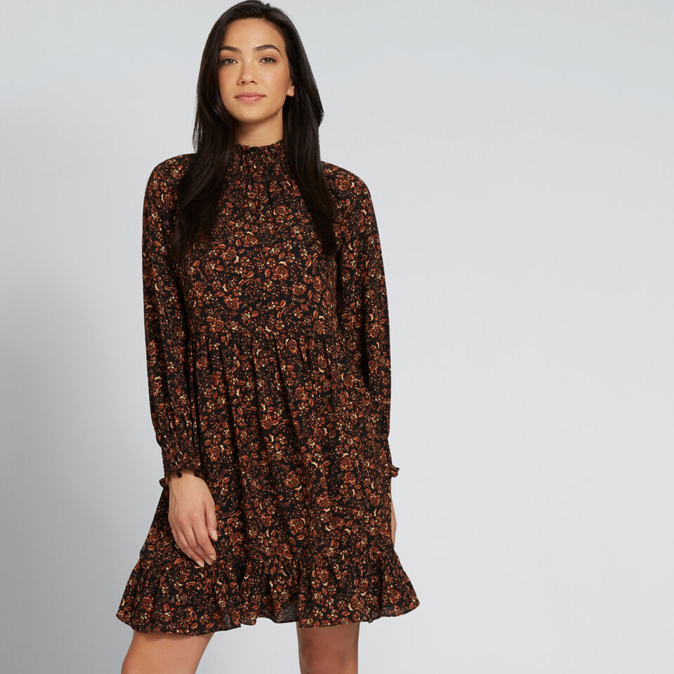 Shirred Floral Dress  