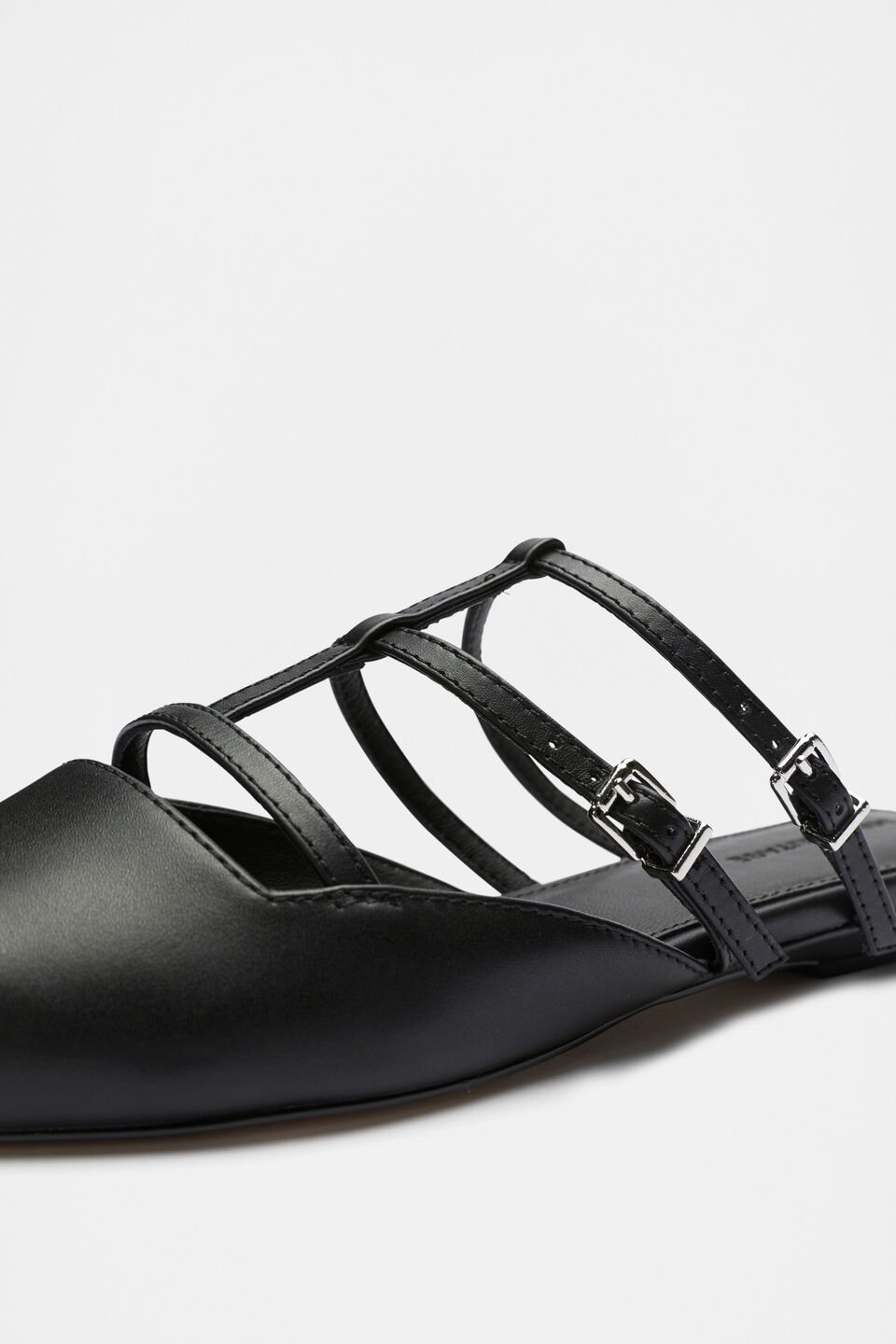 Kara Caged Pointed Flat  Black