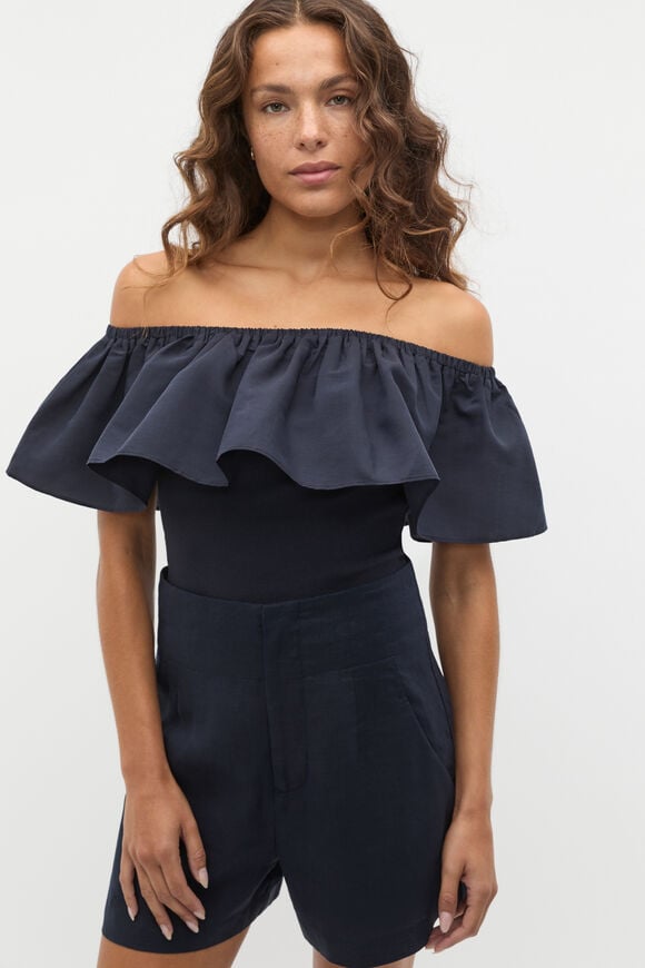 Off Shoulder Ruffle Top  Twilight Blue  hi-res