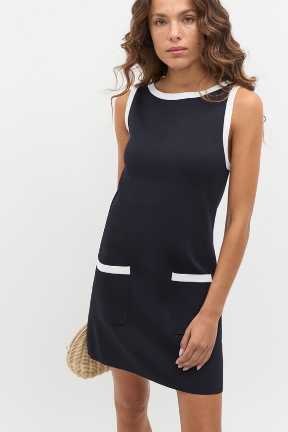 Contrast Pocket Knit Mini Dress  Twilight Blue  hi-res