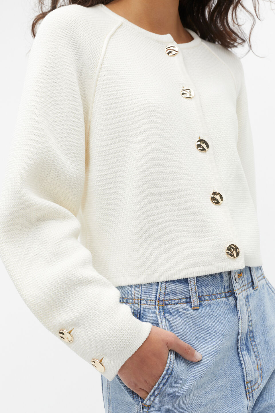 Cotton Raglan Cardigan  Cloud Cream