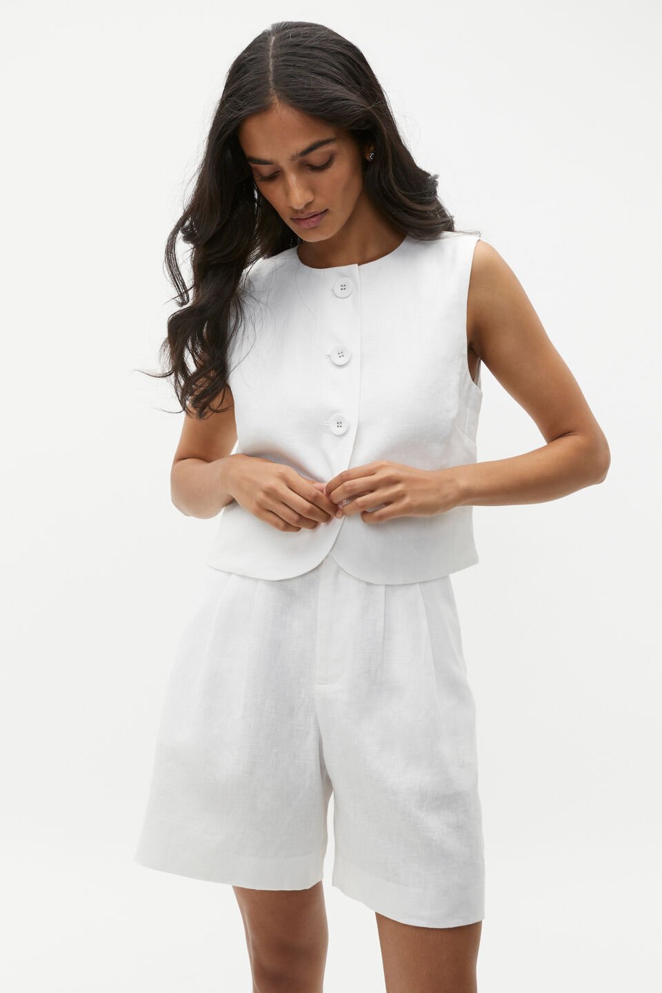 Linen Button Down Shell Top  Whisper White