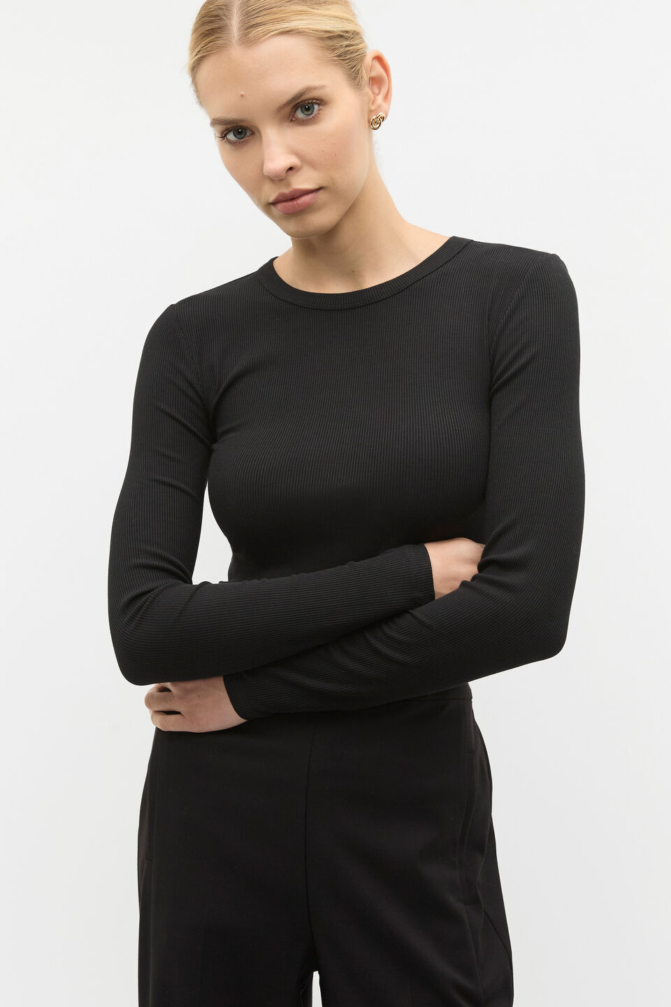 Core Rib Crew Neck Top  Black