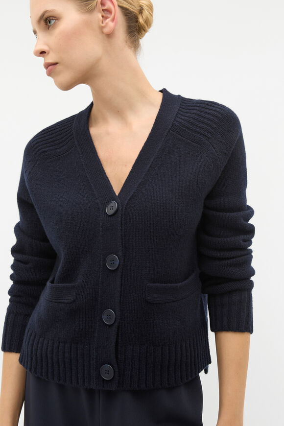 Merino Wool V Neck Pocket Cardigan  Twilight Blue  hi-res