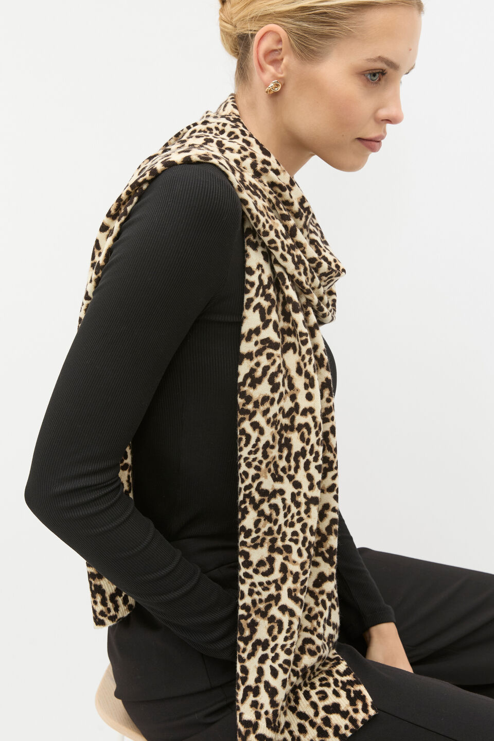 Print Merino Knit Scarf  Animal Print