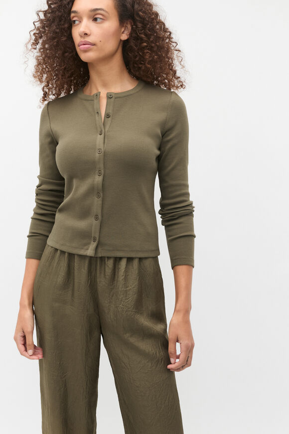 Rib Button Up Cardigan  Olive Leaf  hi-res