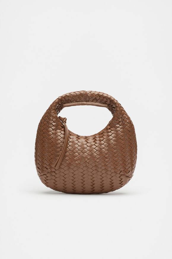 Leather Woven Handbag  Deep Tan  hi-res