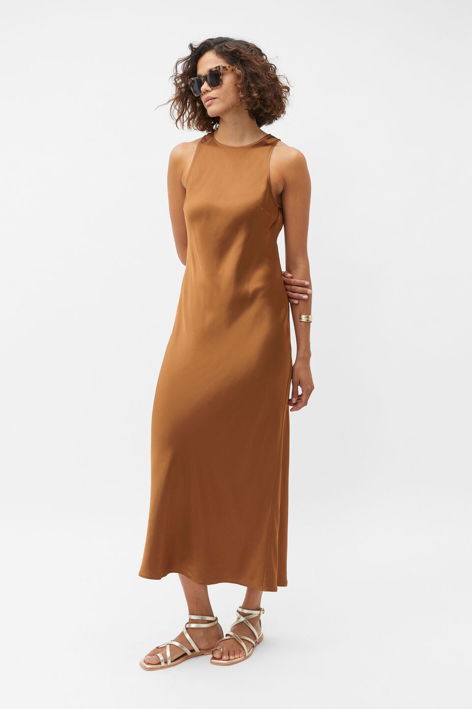 Satin Bias Racer Dress  Cinnamon Spice