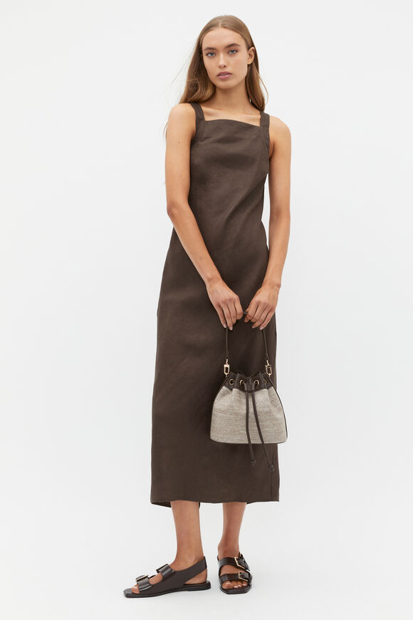 Linen Square Neck Bias Slip Dress  Dark Espresso  hi-res