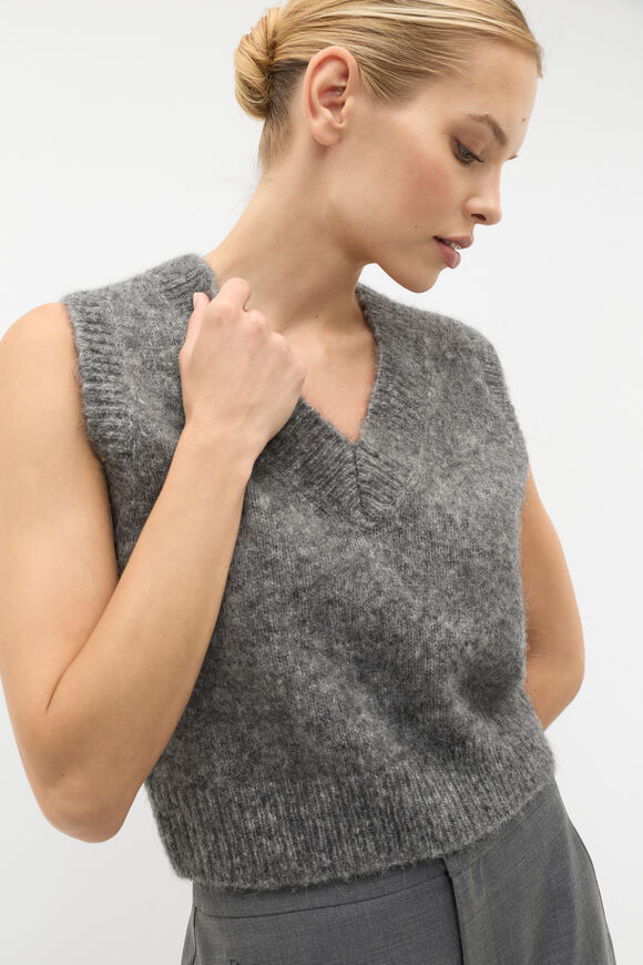 Lofty V Neck Vest  Charcoal Grey Marle  hi-res