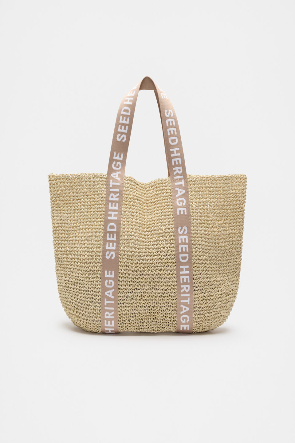 Logo Woven Basket Bag  Ecru