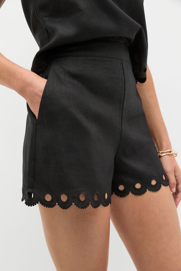 Linen Embroidered Short  Black  hi-res