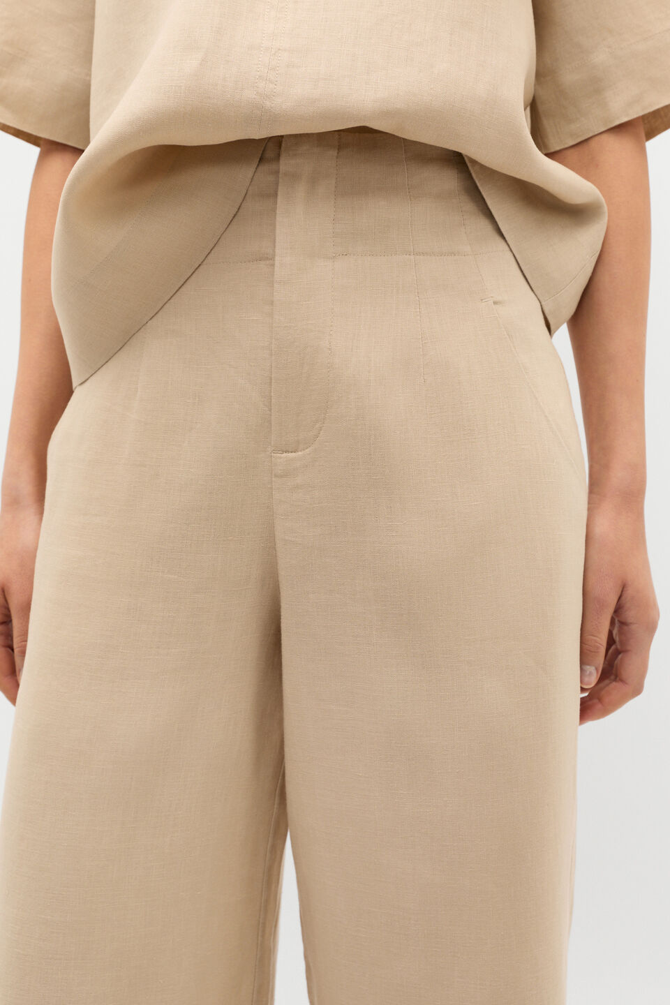 Core Linen Waisted Pant  Iced Latte