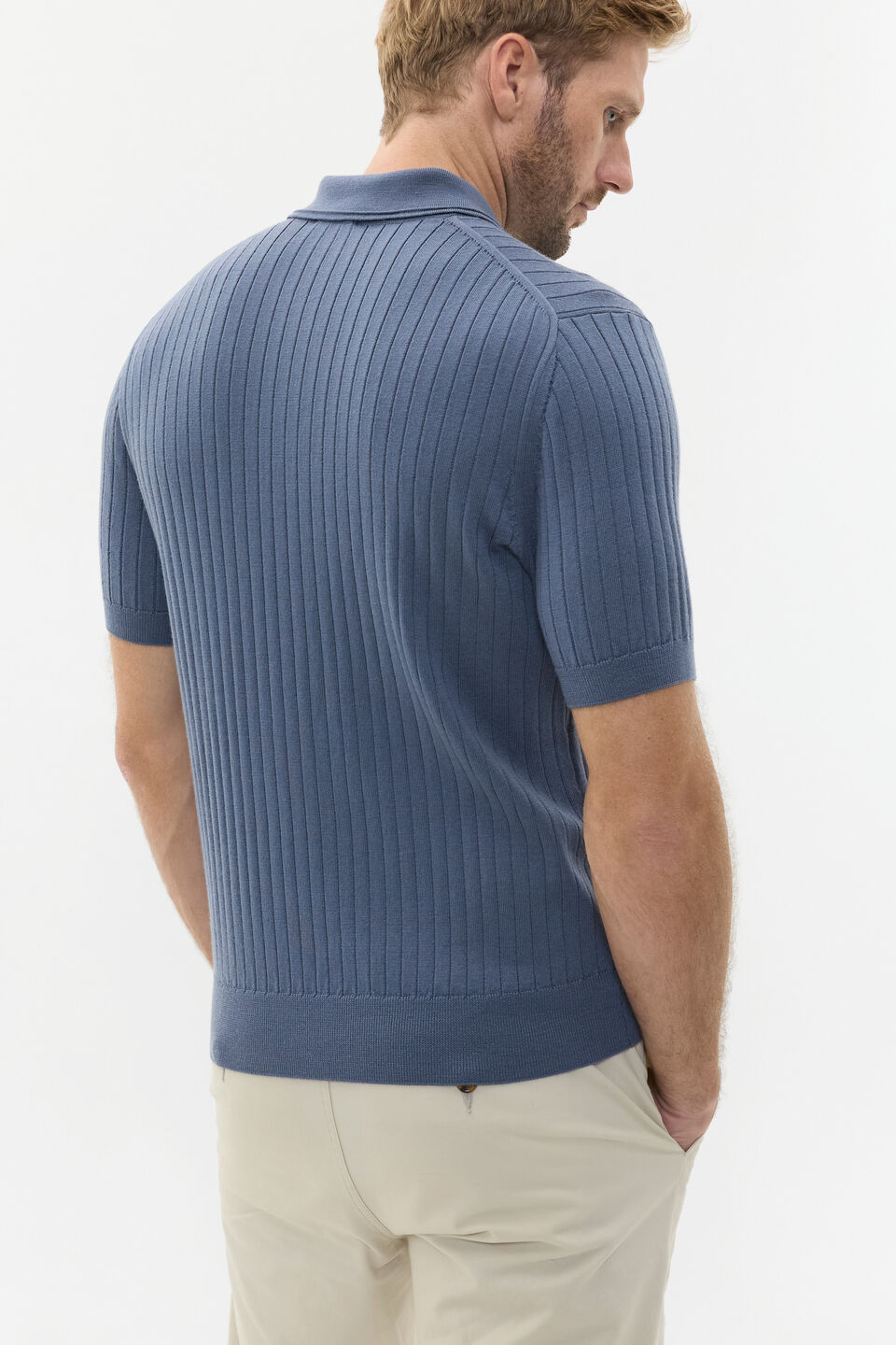 Merino Wool Polo  Storm Blue