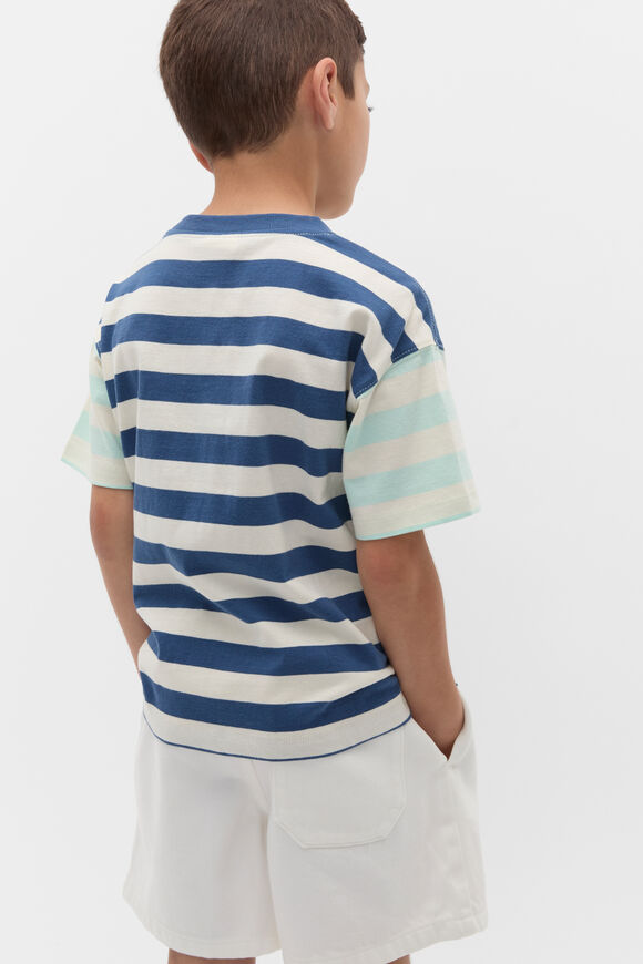 Colourblock Stripe Logo Tee  Washed Navy  hi-res