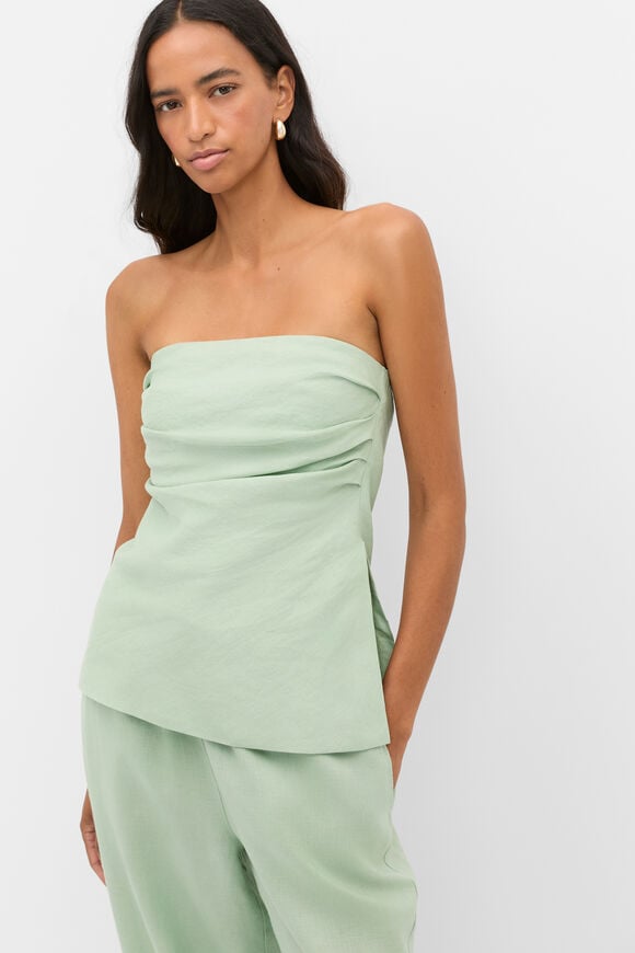 Linen Strapless Tuck Detail Top  Eucalyptus  hi-res