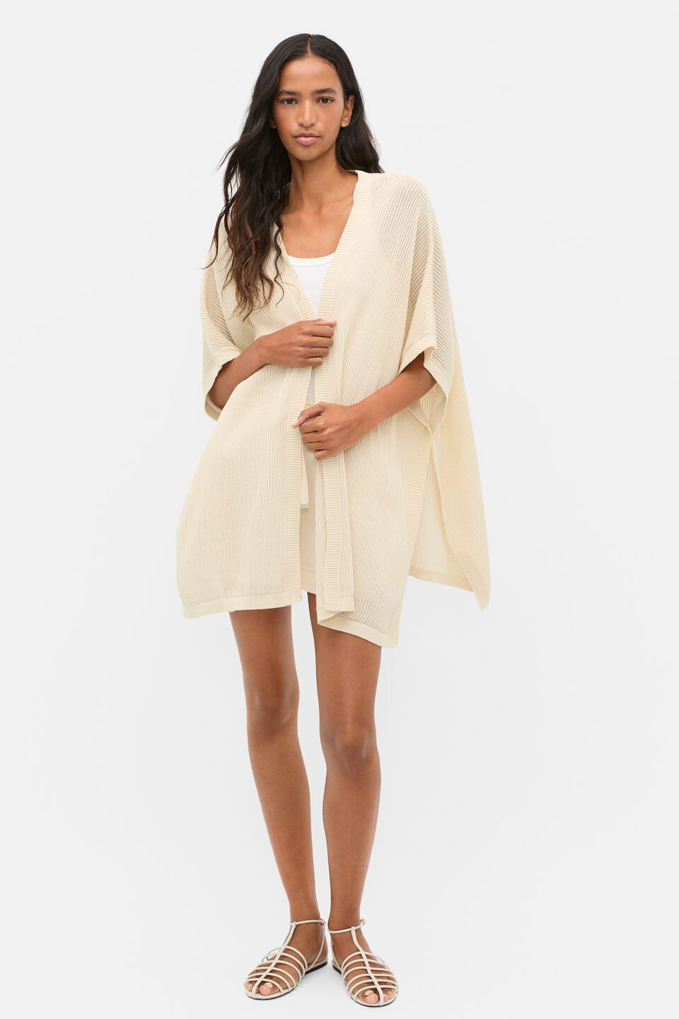 Open Weave Poncho  Coconut Cream