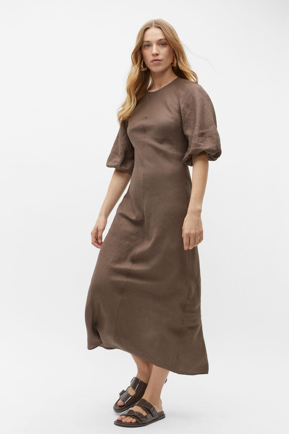 Linen Balloon Sleeve Slip Maxi Dress  Affogato