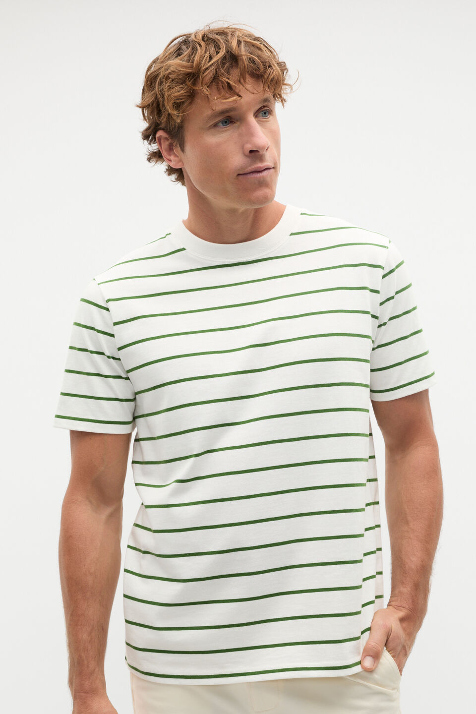 Crew Stripe Tee  Pea Green