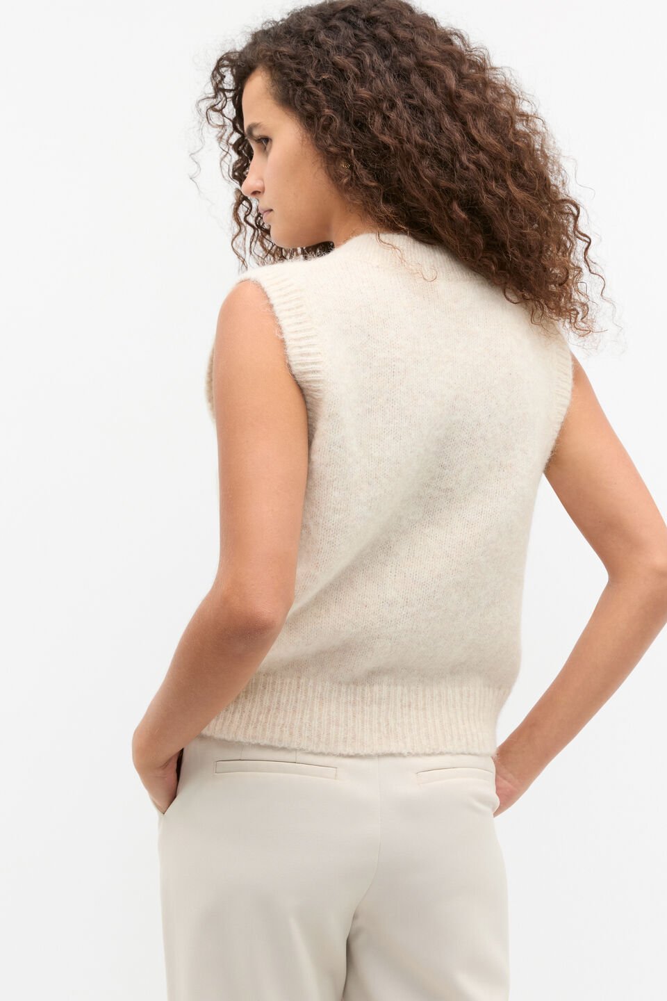 Lofty V Neck Vest  Oat Marle